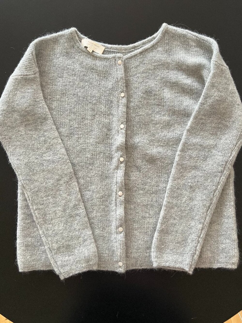Sezane Heather Gray Button-Front Mohair Blend Cardigan